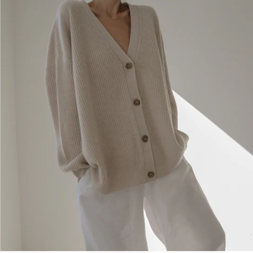 Jenni Kayne 100% Mongolian cashmere cocoon cardigan oatmeal S NWOT - Picture 3 of 11